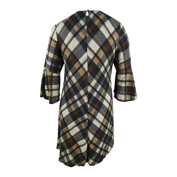 Jessica Howard Women's Plus Size Plaid Bell-Sleeve Shift Dress (1X, Brown Plaid) - Picture 2 of 3